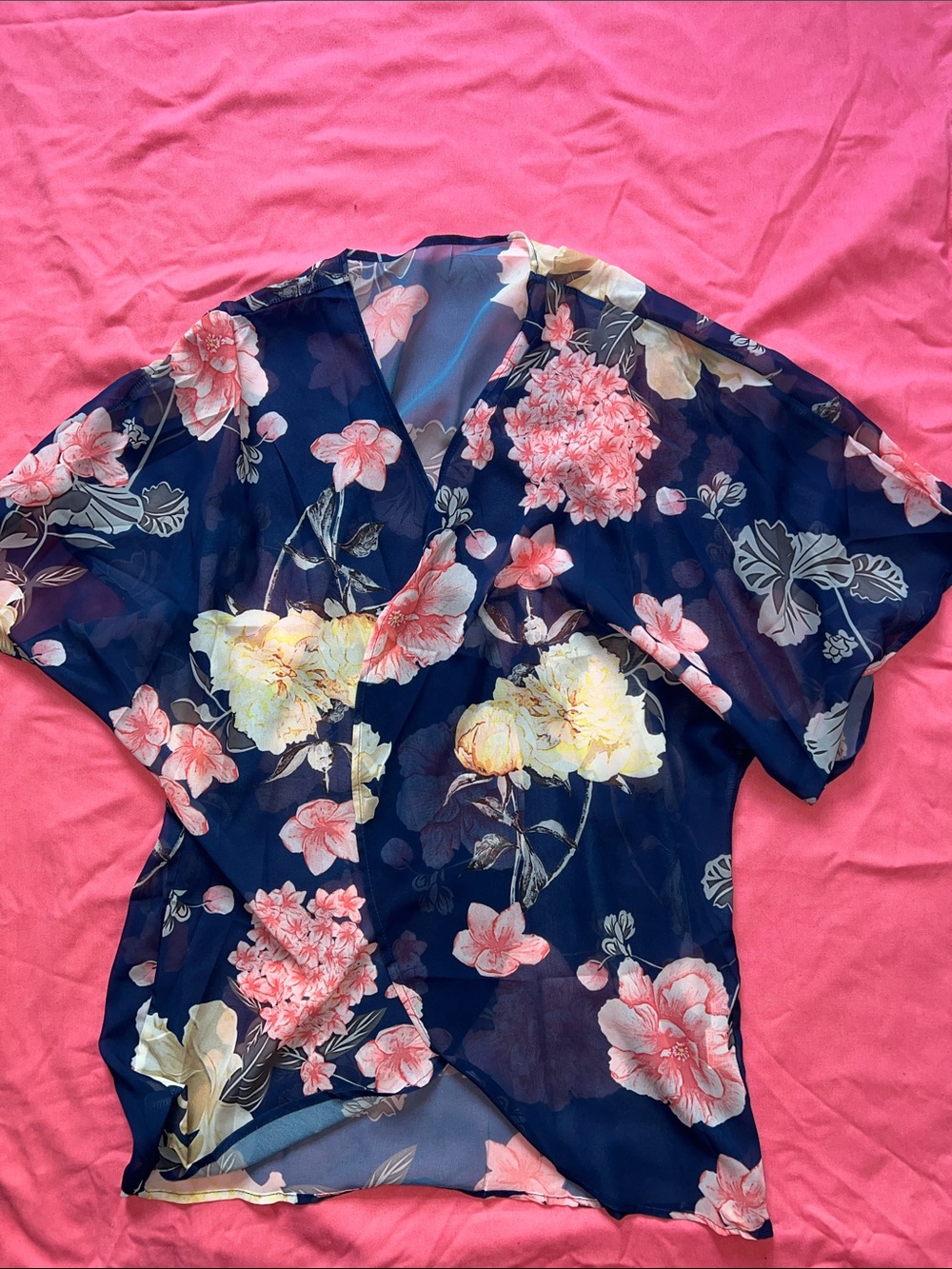 Navy Floral Sheer Wrap Swim Coverup or Kimono